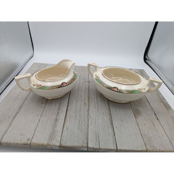 Vintage Homer Laughlin Creamer & Sugar Bowl Neville Pattern L41N8 - Picture 9 of 9